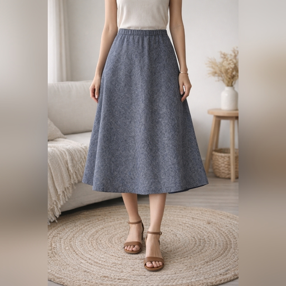 Coldwater Creek Linen Blend Grey Herringbone midi A line lined Skirt. Size L